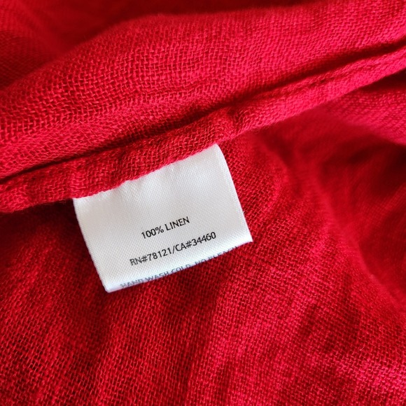 Eileen Fisher 100% Linen Top Red Womens XL Semi Sheer Minimalist Mandarin Button - Picture 8 of 12